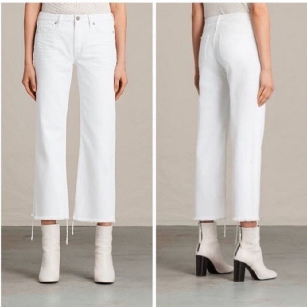 AllSaints Belle Cropped Flare Jeans White Size 25 High Rise Kick Flare Denim